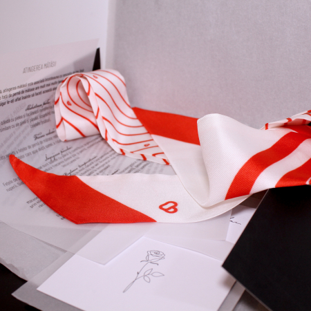 Eșarfă twilly Zefir Alb® 6 cm / 125 cm, din mătase naturală Mulberry, ediție specială de Martie [7]