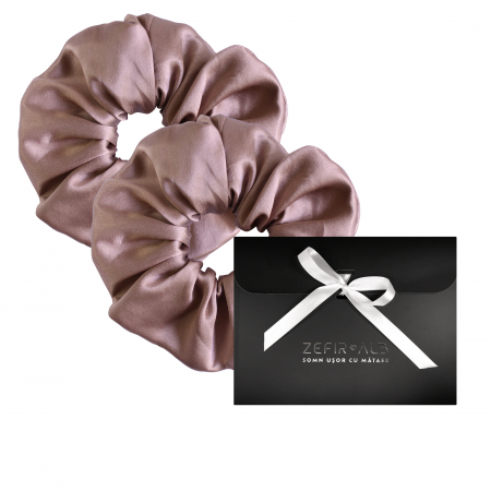 Accesorii de par matase Mulberry - Set 2 accesorii de par SHI-NI HAIR din matase naturala Mulberry, Rose