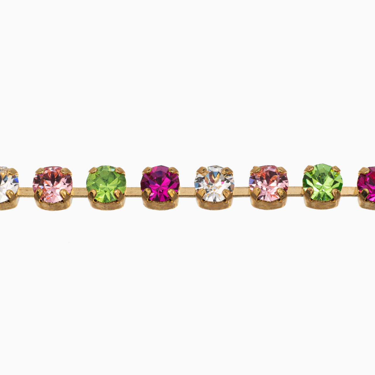 Bratara cristale Austria fucsia, verzi, roz, albe 5 mm montate in casete placate aur galben [2]