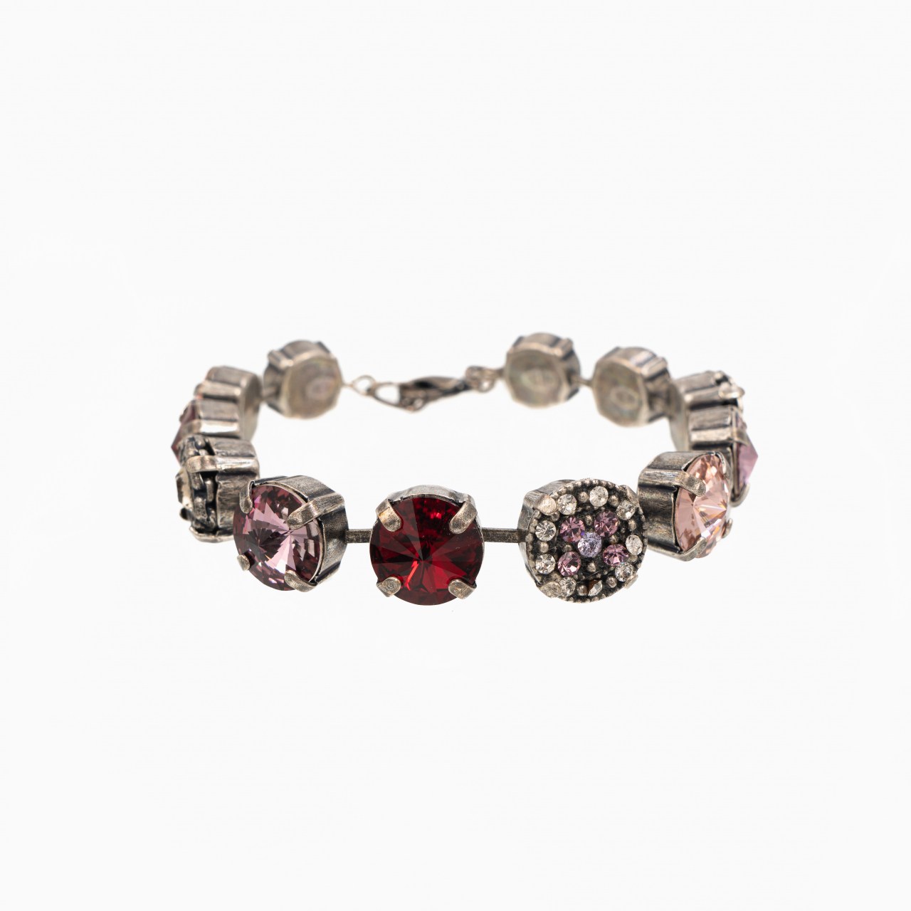 Bratara cristale Austria multicolore rosii roz ametist albe 11 mm montate in casete placate argint antichizat [1]