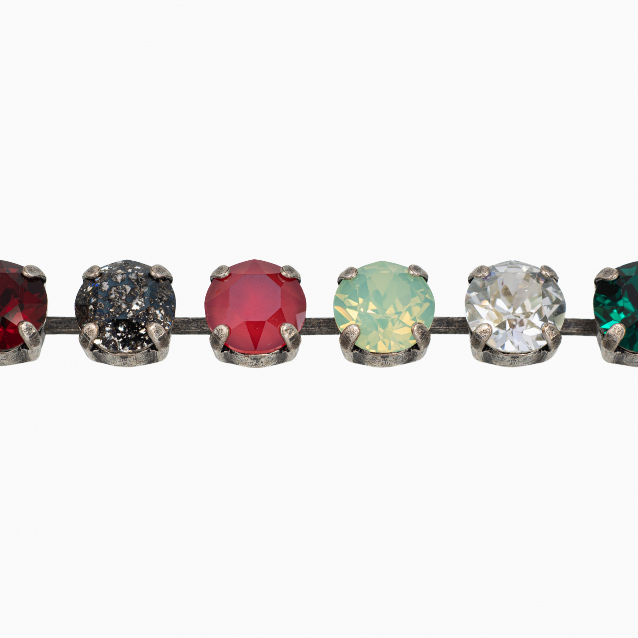 Bratara cristale Austria multicolore rosii verzi albastre albe 8 mm montate in casete placate argint antichizat [2]