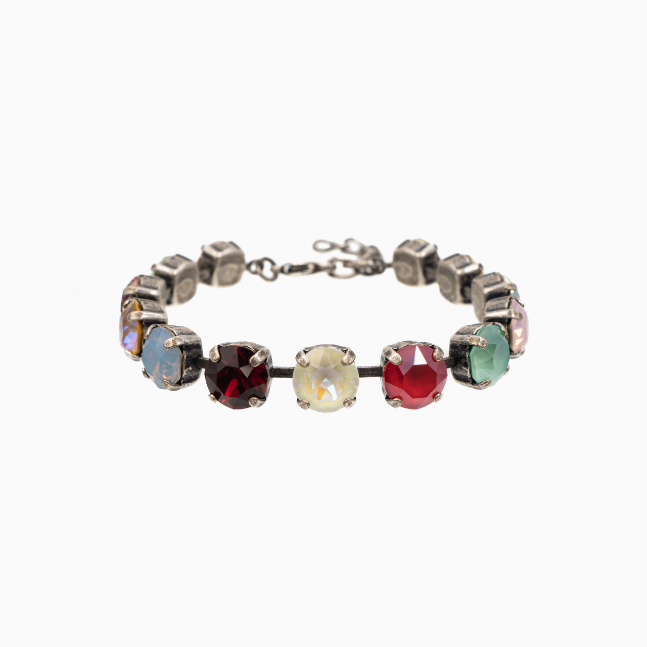 Bratara cristale Austria multicolore rosii verzi albastre albe 8 mm montate in casete placate argint antichizat [1]