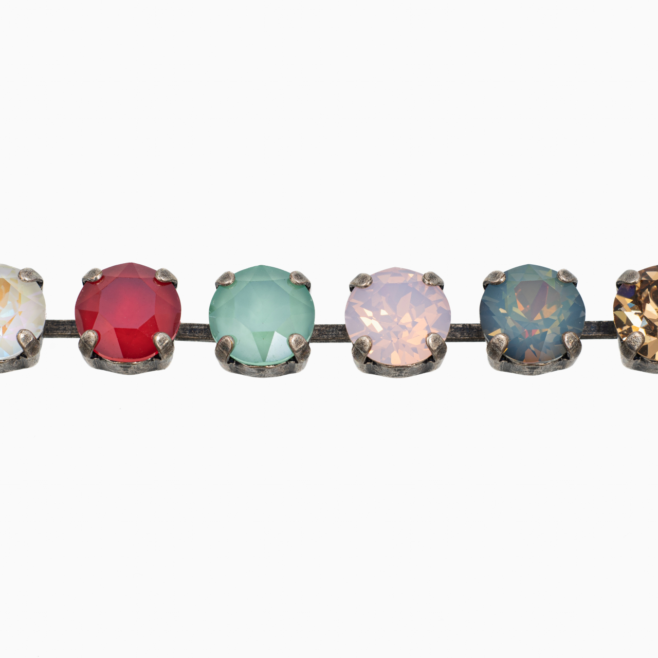Bratara cristale Austria multicolore rosii verzi albastre albe 8 mm montate in casete placate argint antichizat [2]