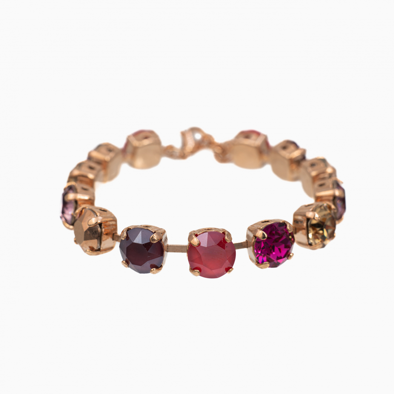 Bratara mix cristale Austria fucsia ametist auriu 8 mm montate in casete placate aur roz [1]