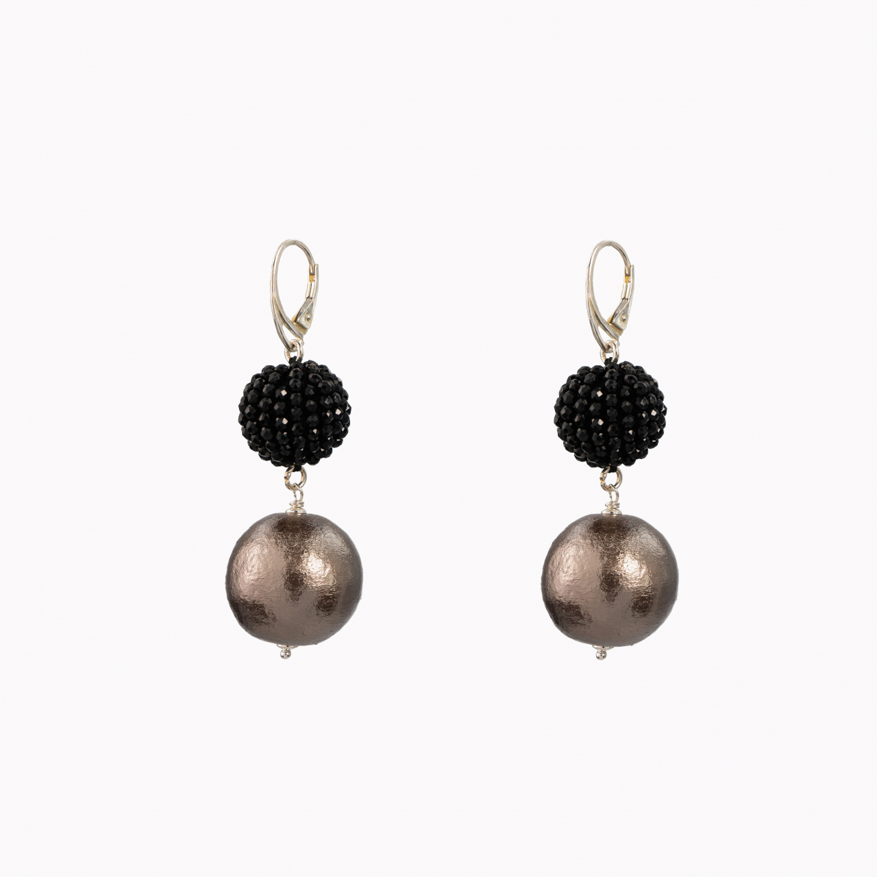 Cercei argint pietre semipretioase bila spinel negru 14 mm, bila bronz tip perla Japonia 25 mm  [1]