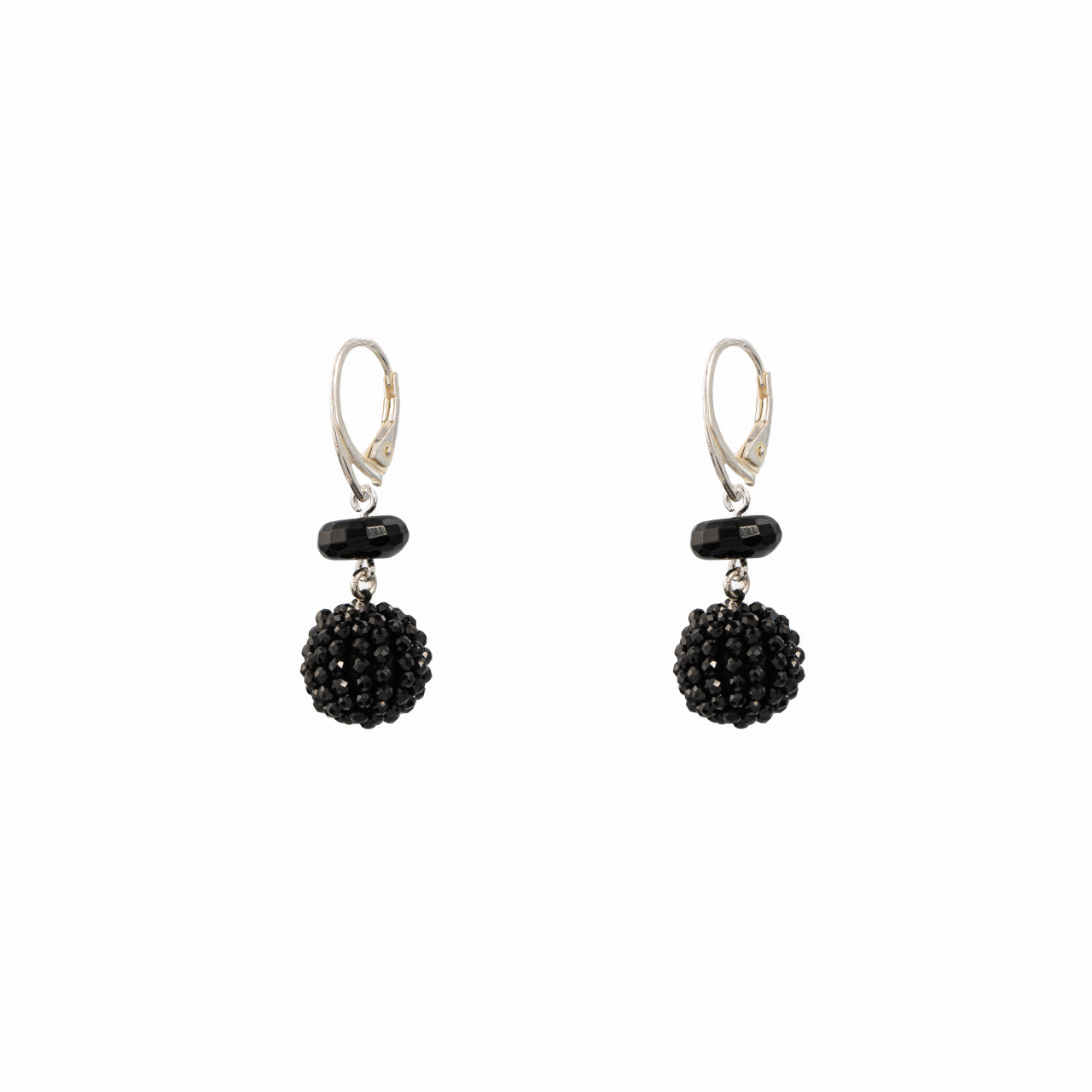 Cercei argint pietre semipretioase bila spinel negru 14 mm, disc onix negru 10x4 mm  [1]