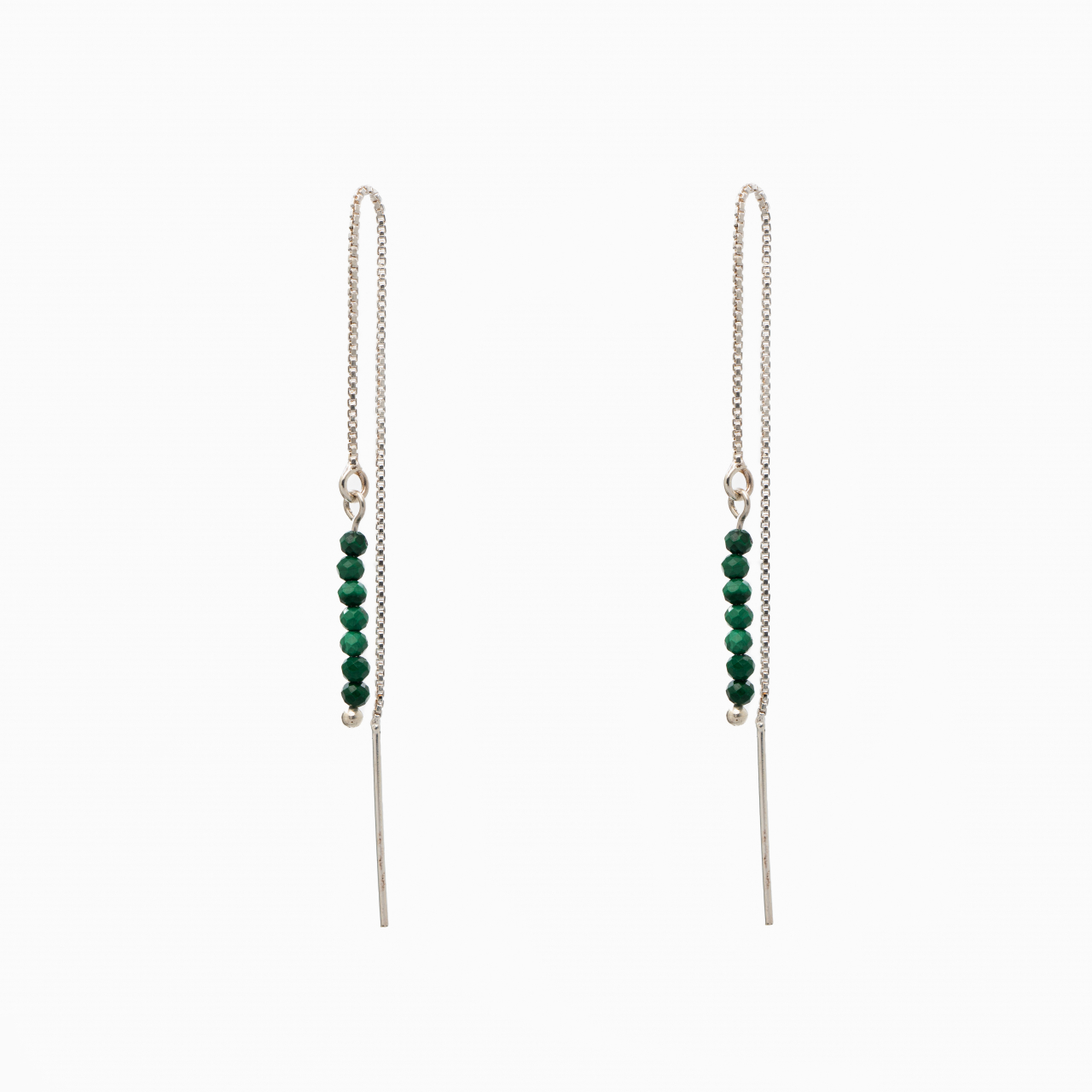 Cercei argint pietre semipretioase malachit microfatetate 2 mm, lungime totala 12 cm [1]