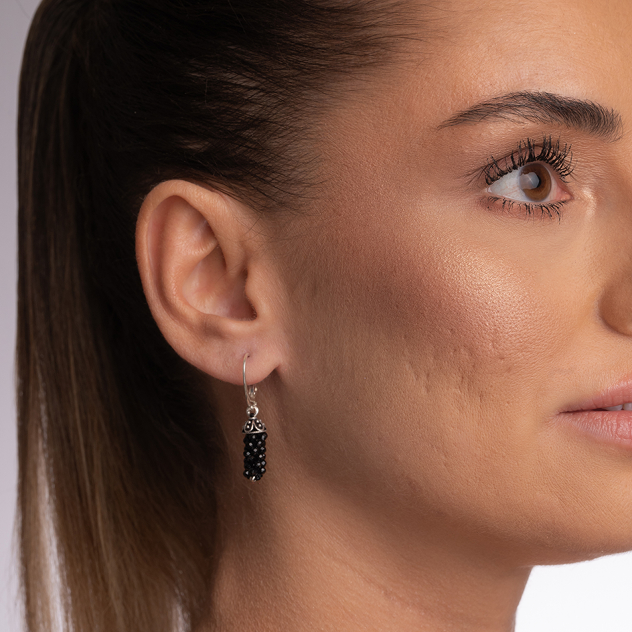 Cercei argint spinel negru microfatetat impletit manual [2]