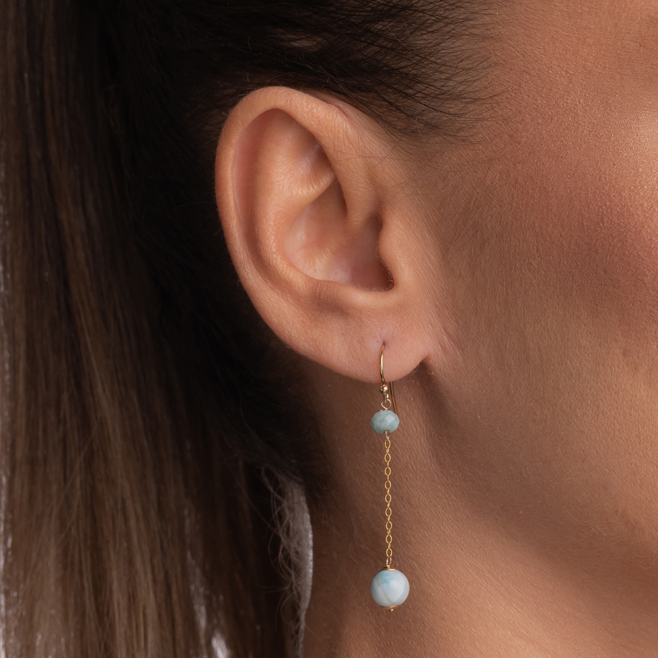 Cercei Gold filed 1/20 pietre semipretioase larimar 8 mm si 5 mm lungime 5 cm [3]