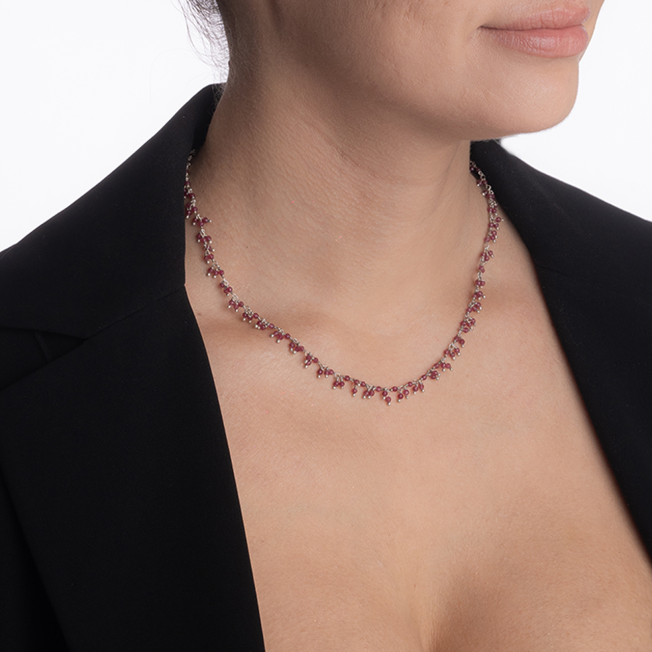 Colier argint cu rubin microfatetat de 2 mm [4]