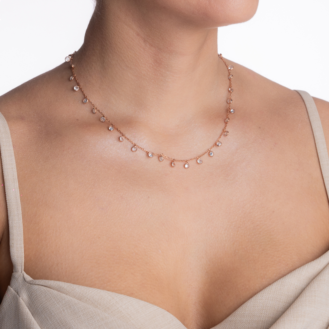 Colier argint din argint si accesorii din cristale albe cu dimetrul de 4,5 mm lungime 42 cm [4]