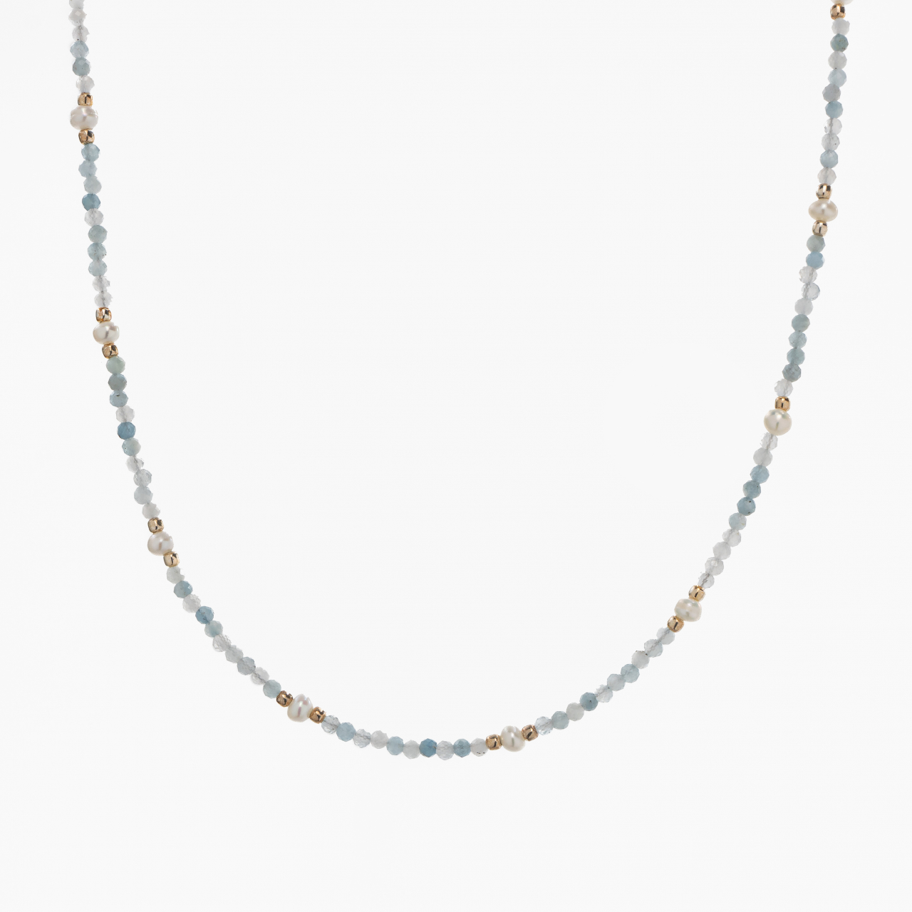 Colier argint pietre semipretioase acvamarin 2 mm si perlute de cultura lungime 42 cm [1]