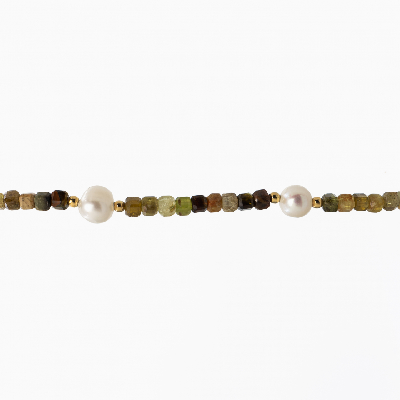 Colier argint pietre semipretioase granat verde cubulete de 3 mm si perle de cultura  lungime 43 cm [2]