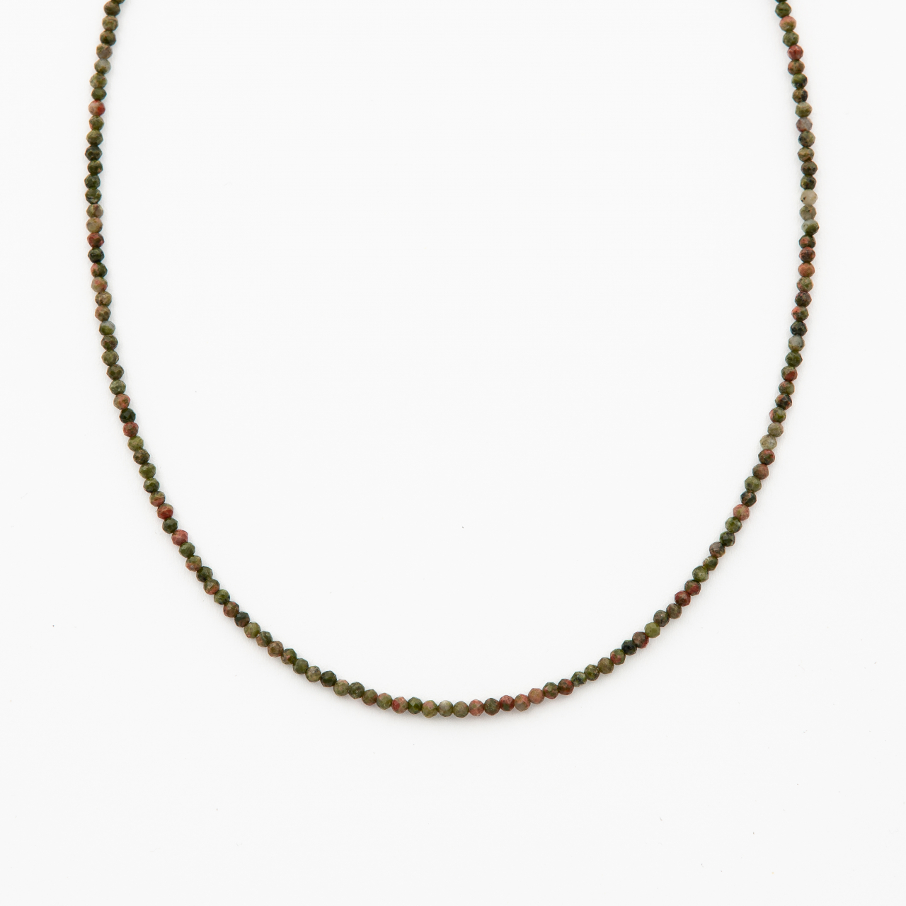 Colier argint pietre semipretioase unakit microfatetat de 2 mm lungime 40 cm [1]