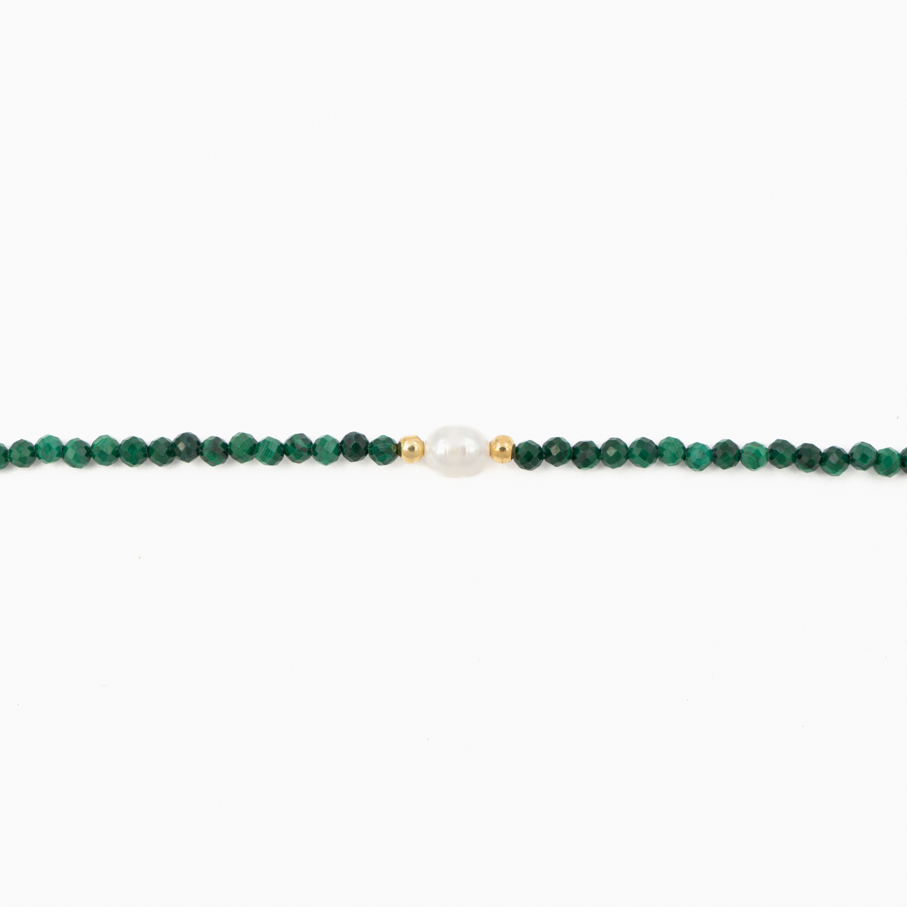 Colier argint pietre semipretioase malachit microfatetat de 2,5 mm cu perla de cultura lungime 42 cm [2]