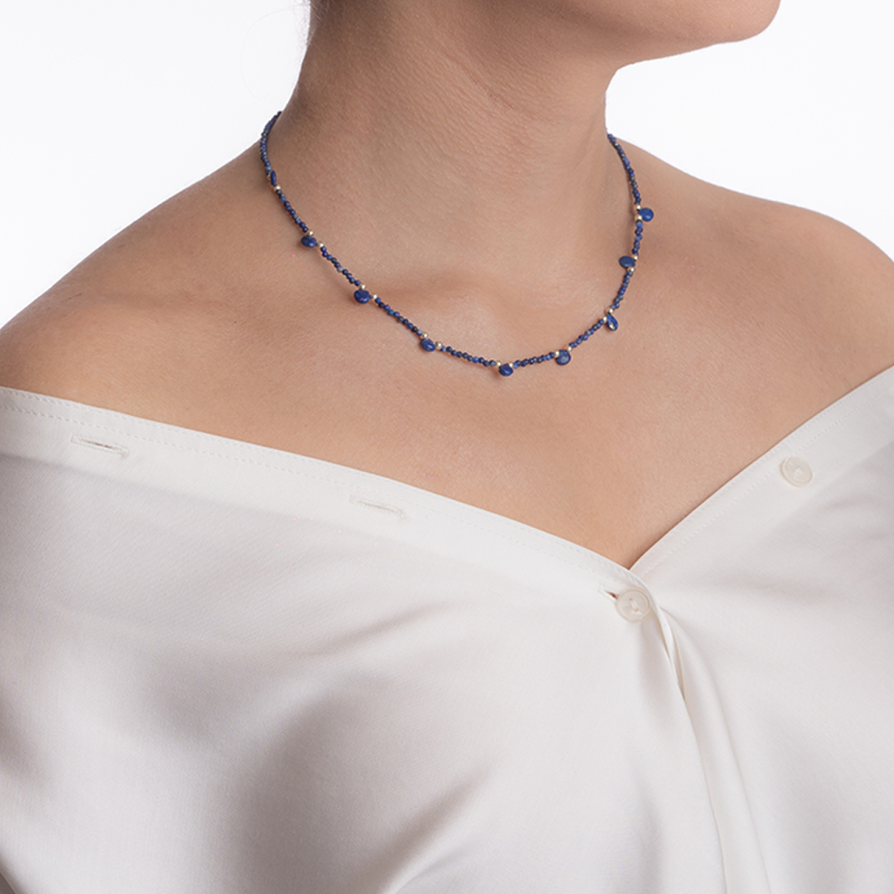 Colier argint pietre semipretioase microfatetate lapis lazuli 2 mm  lungime 40 cm [4]