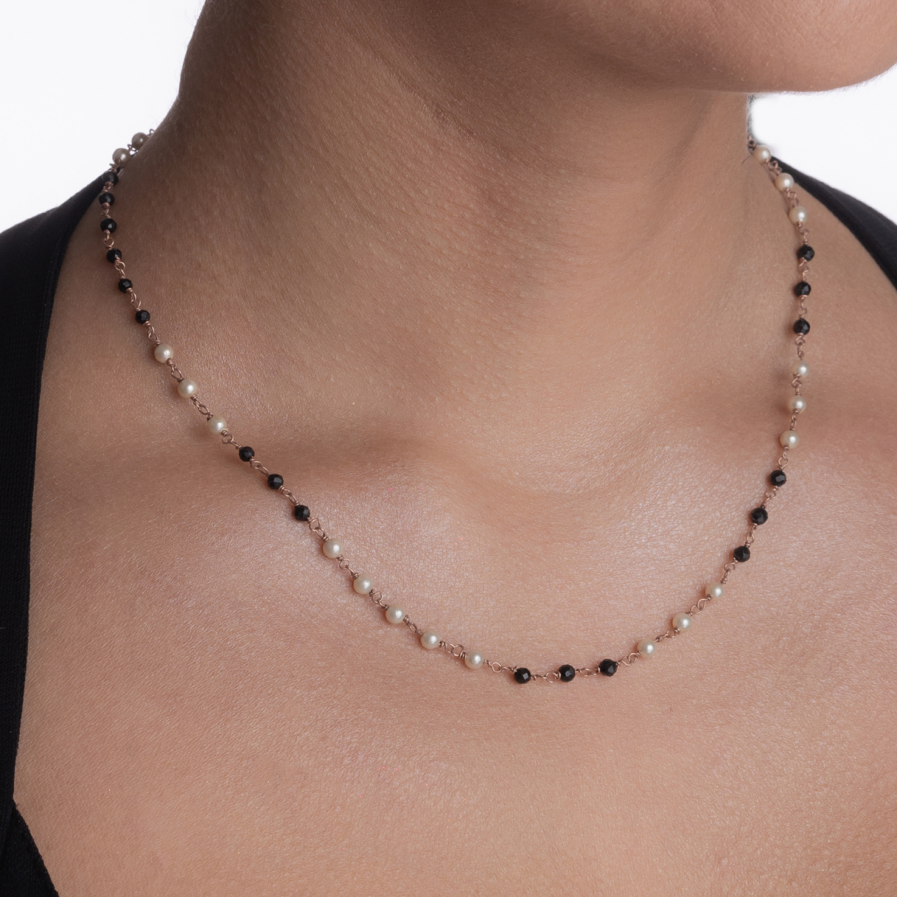 Colier argint pietre semipretioase microfatetate spinel de 4 mm perle de cultura lungime 42 cm [3]