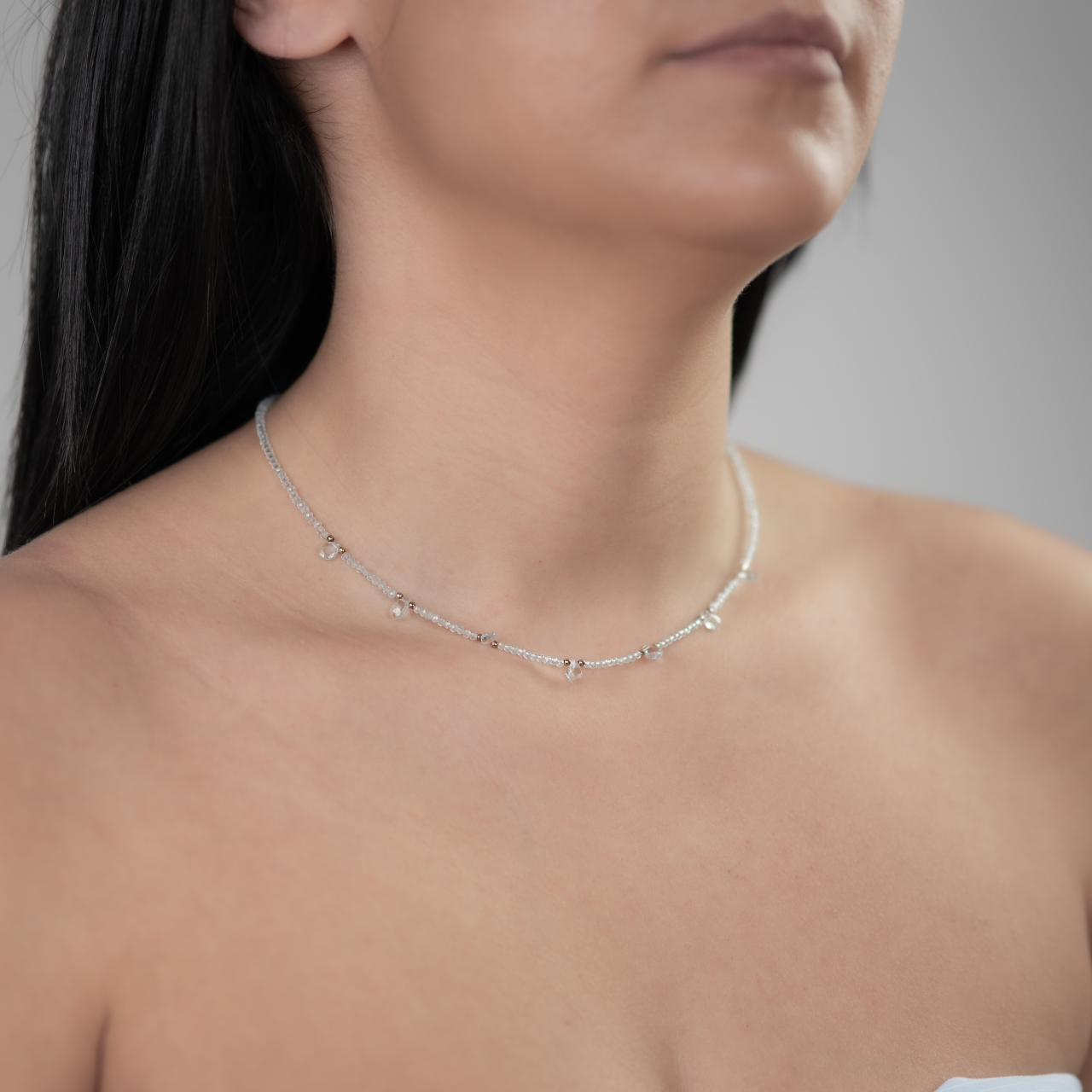 Colier argint pietre semipretioase piatra lunii microfatetate 2 mm cu briolete din acvamarin  lungime 42 cm [3]