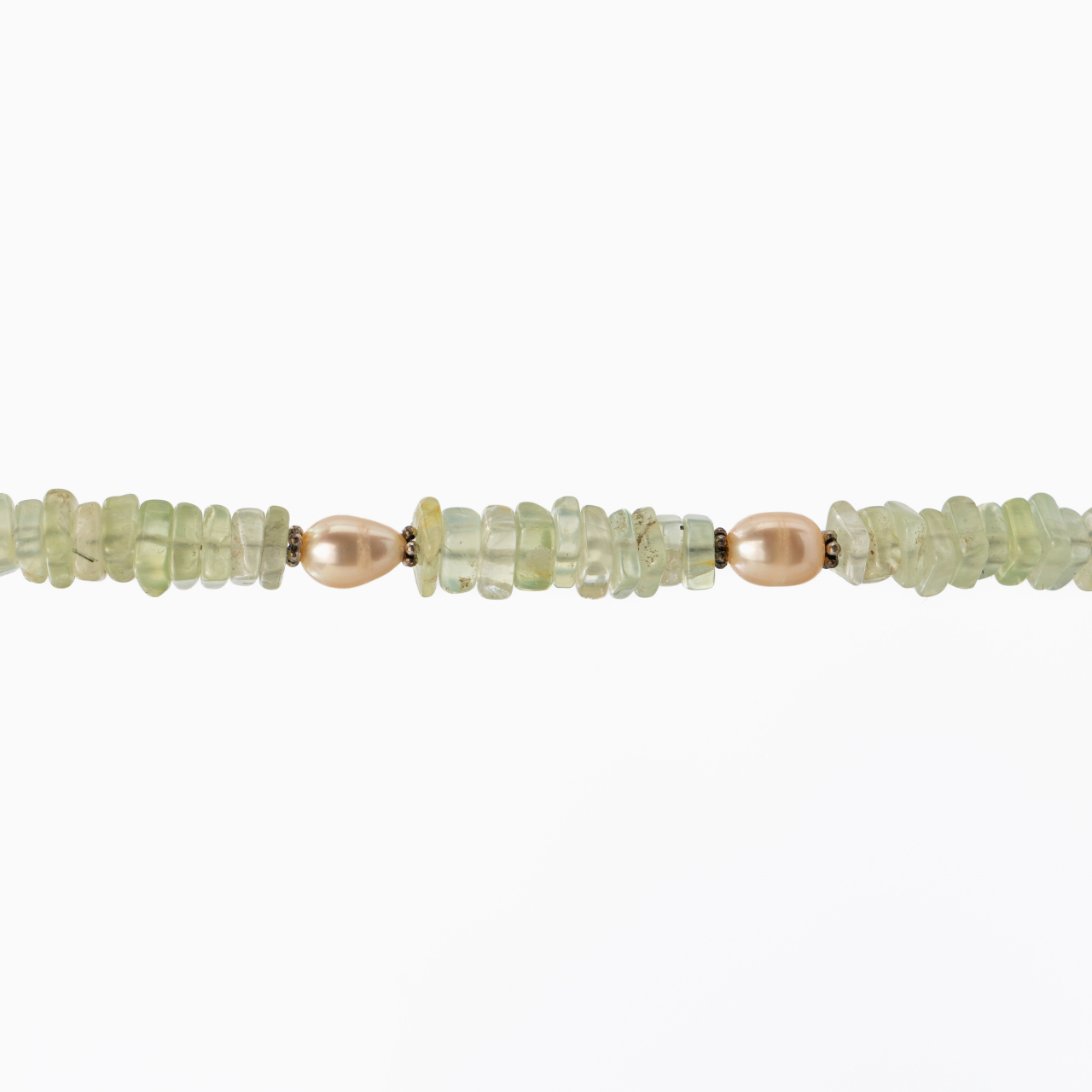 Colier argint pietre semipretioase prehnit rotunde de 6 mm, perla de cultura, onix  lungime 58 cm [2]