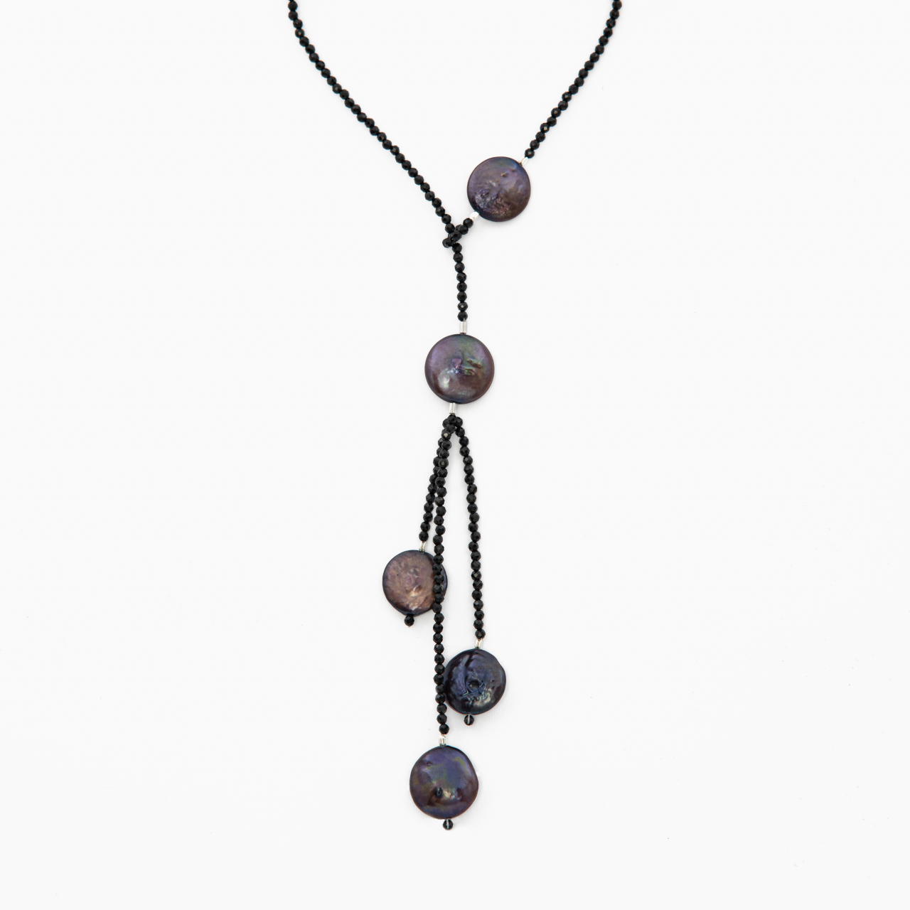 Colier argint pietre semipretioase spinel microfatetat 2.5 mm perle de cultura discuri de 14 mm lungime reglabila [1]