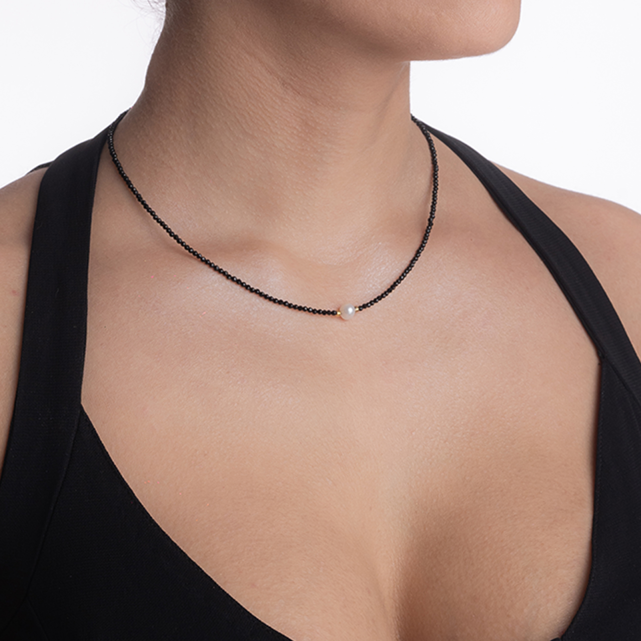 Colier argint pietre semipretioase spinel microfatetat de 2 mm cu perla de cultura lungime 42 cm [5]