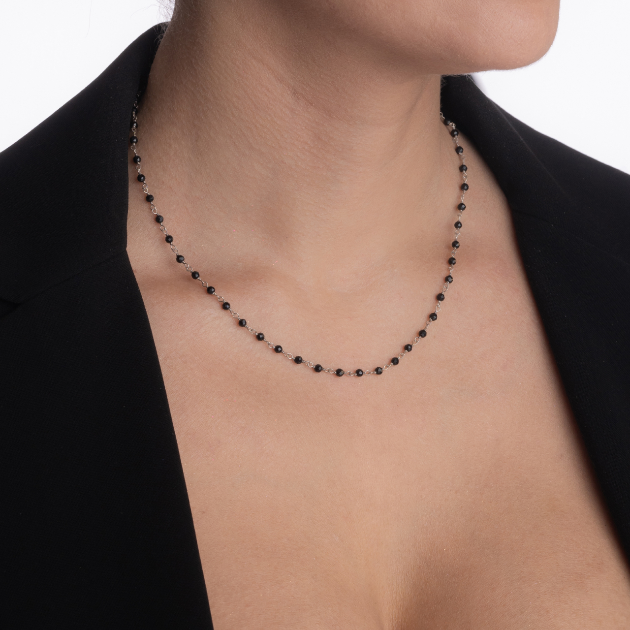 Colier argint pietre semipretioase spinel negru microfatetat 3 mm lungime 42 cm [4]