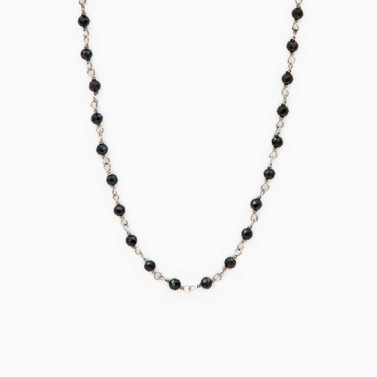 Colier argint pietre semipretioase spinel negru microfatetat 3 mm lungime 42 cm [1]