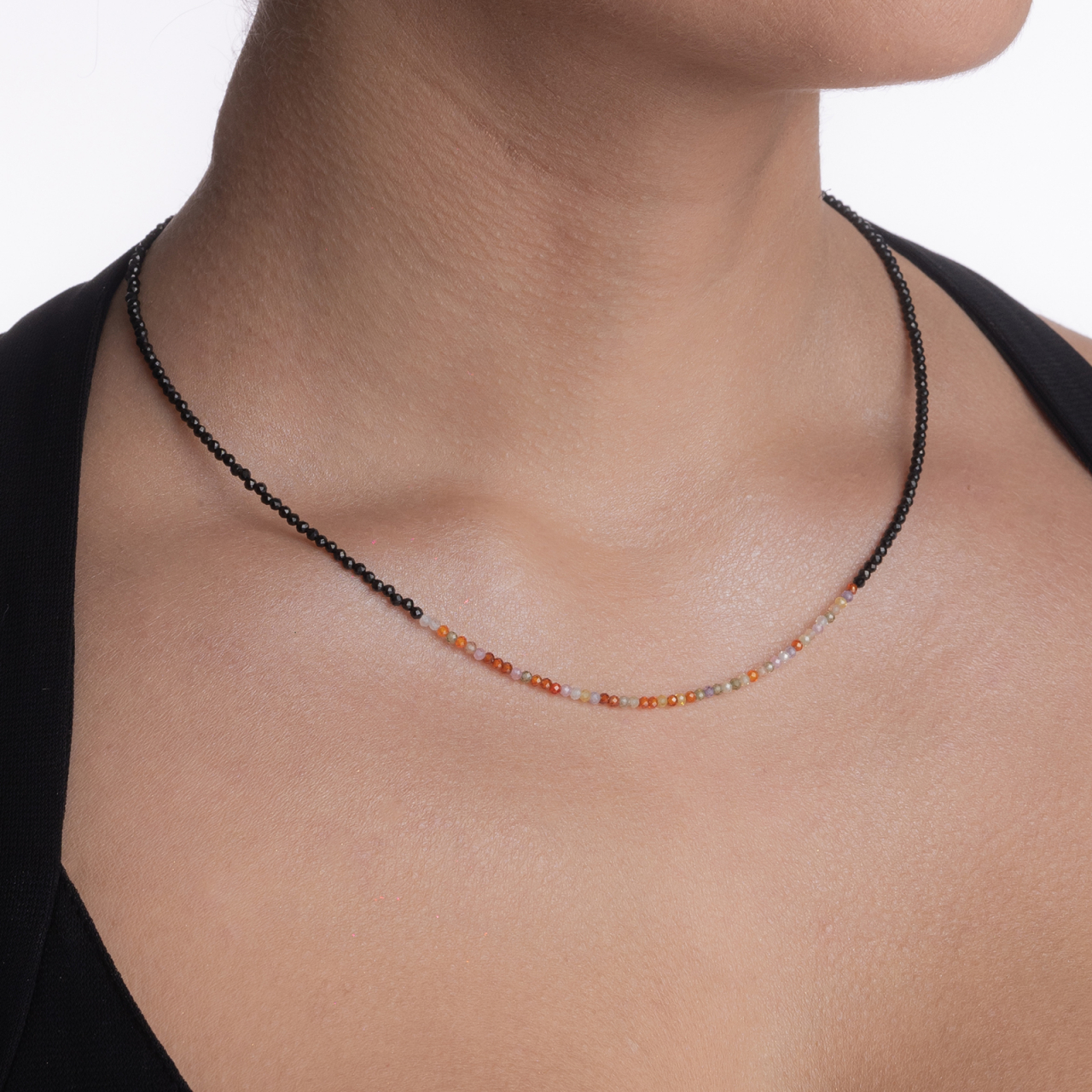 Colier argint pietre semipretioase spinel negru si zirconiu multicolor de 2 mm lungime 42 cm [3]