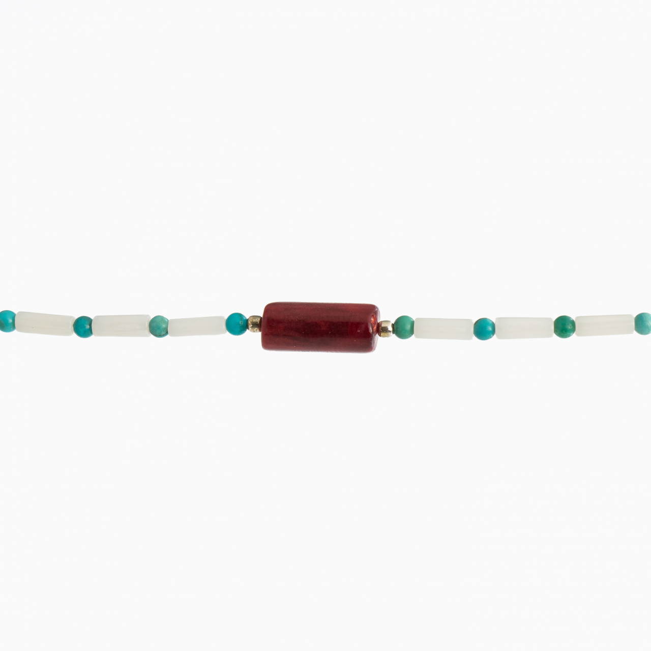 Colier argint pietre semipretioase turcuaz de 2 mm coral alb  si coral rosu lungime 41 cm [2]