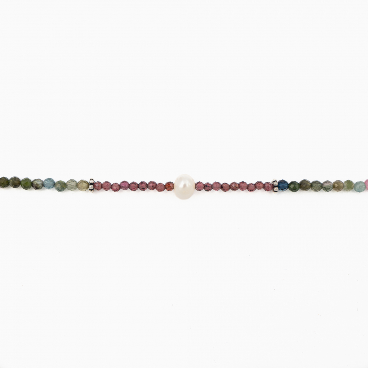 Colier argint pietre semipretioase turmalina multicolora si roz 2-3 mm cu perla de cultura lungime 42 cm [2]