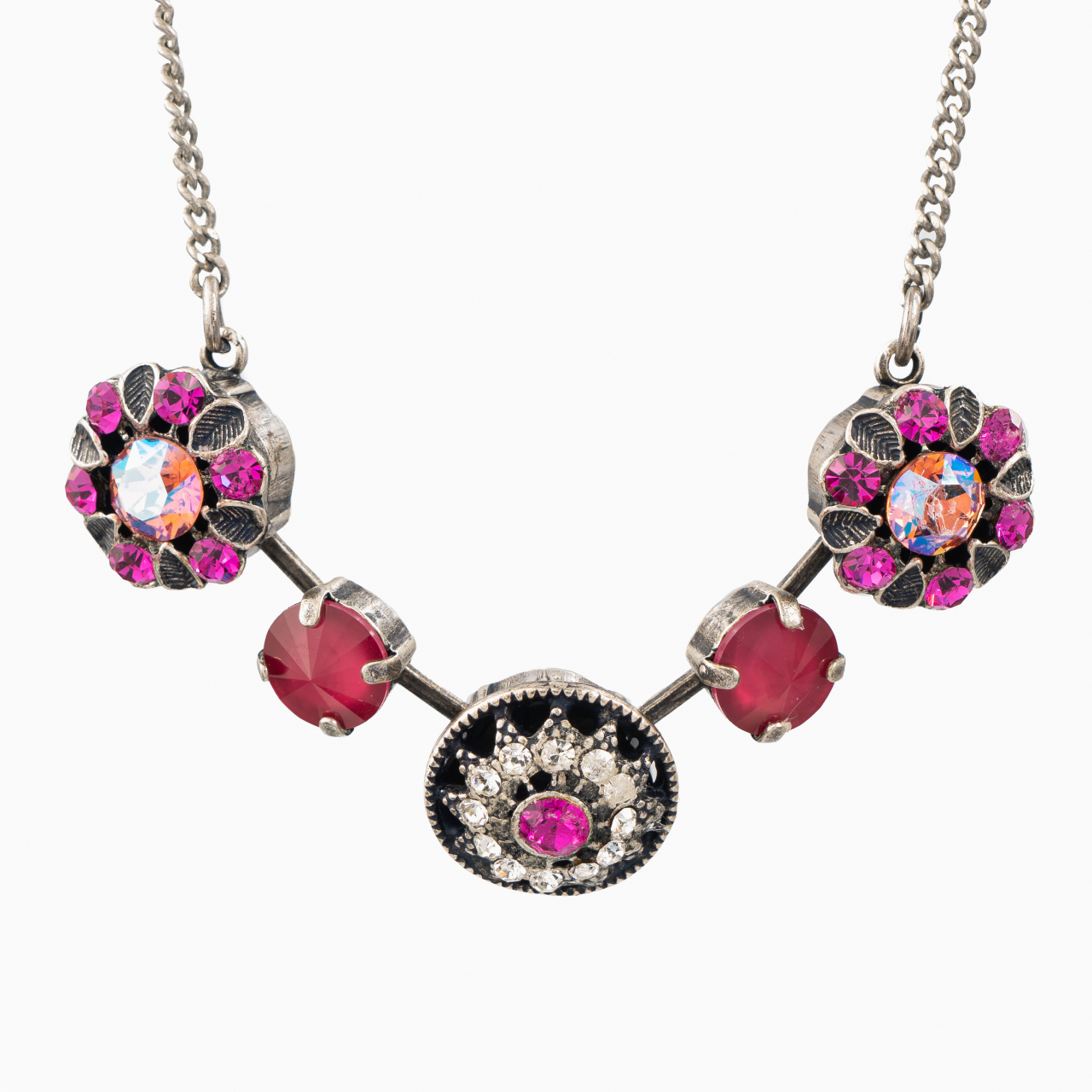 Colier cristale Austria gama culori roz fucsia montate in casete argint antichizat [2]