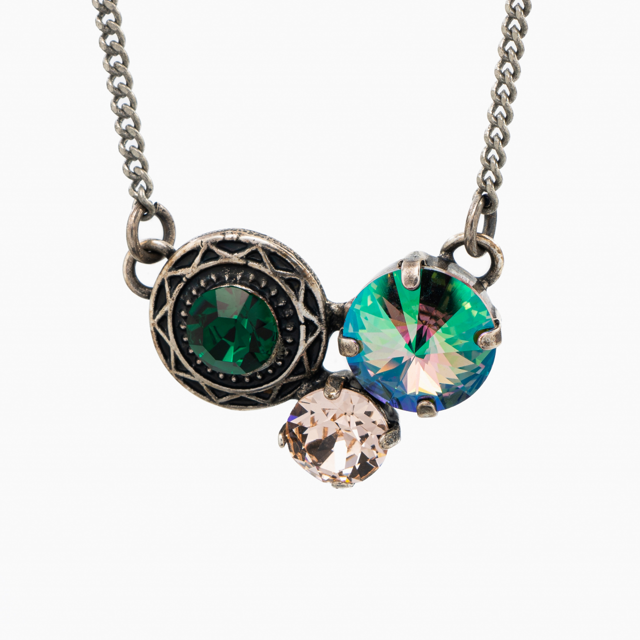 Colier cristale Austria mix culori predominant verde elemente metalice placate cu argint antichizat [2]