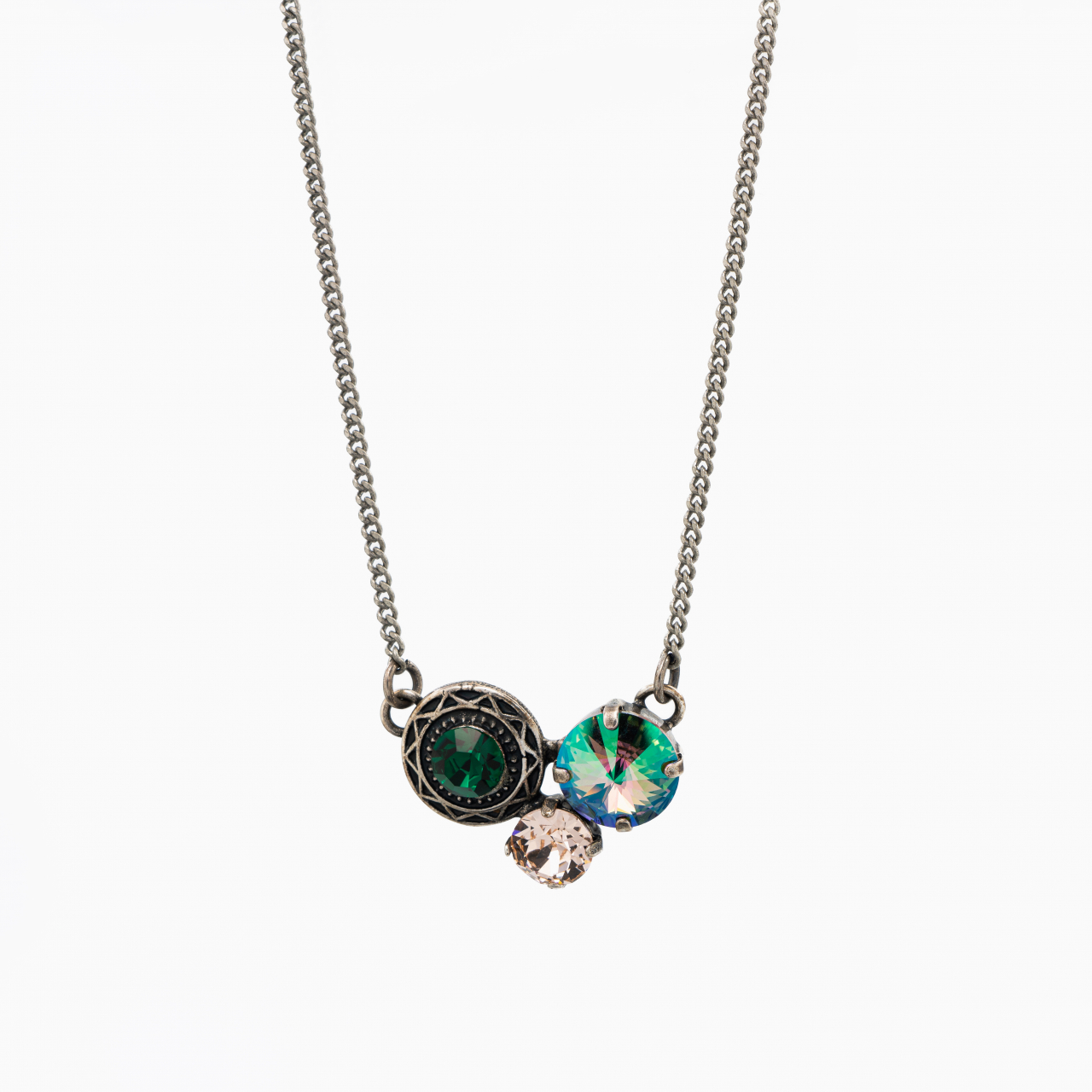 Colier cristale Austria mix culori predominant verde elemente metalice placate cu argint antichizat [1]