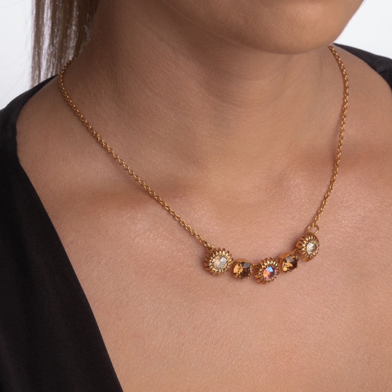 Colier cristale Austria topaz ametist roz montate in casete placate cu aur galben [4]