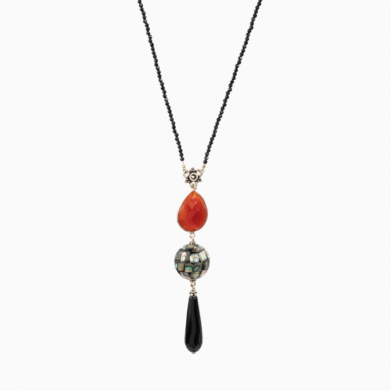 Colier pandantiv argint petre semipretioase spinel microfatetat 2 mm carneol sidef onix negru [1]