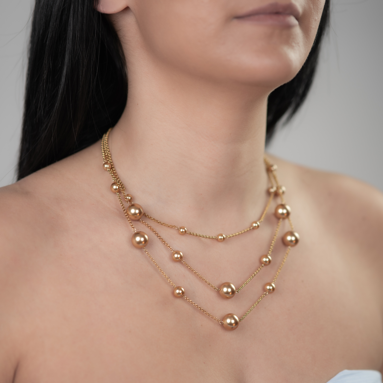 Colier perle Austria si elemente metalice placate cu aur lungime 44 cm [3]