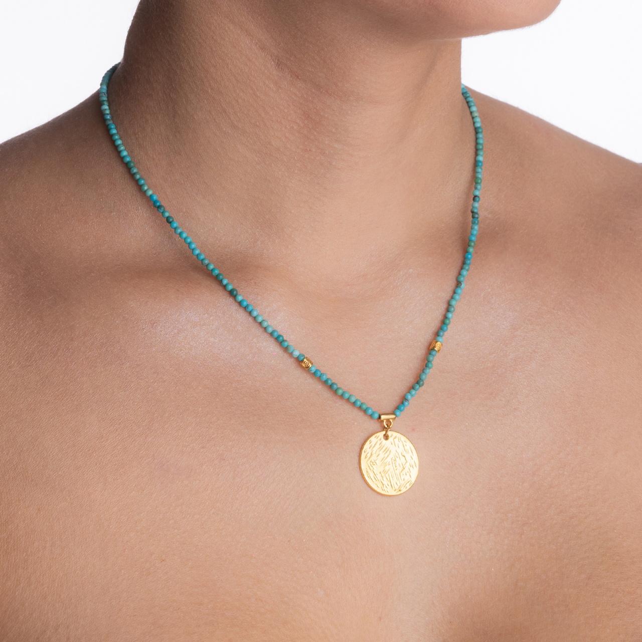 Colier pietre semipretioase turcuaz natural 2,5 mm accesoriu banut placat cu aur 24k lungime 42 cm [4]