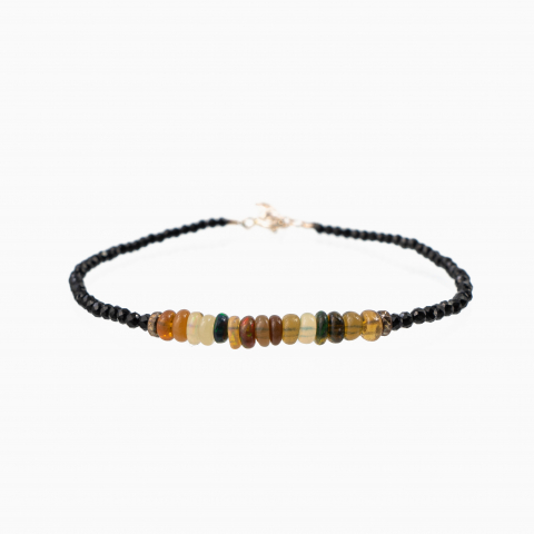 Bratari dama - Bratara argint piatra semipretioasa spinel negru de 2,5 mm si opal etiopian lungime 18-21 cm