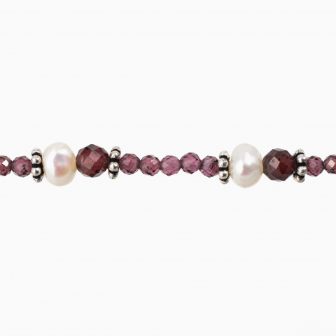 Bratara argint pietre semipretioase granat microfatetat de 2-3 mm cu perla de cultura  lungime 16-19 cm [1]