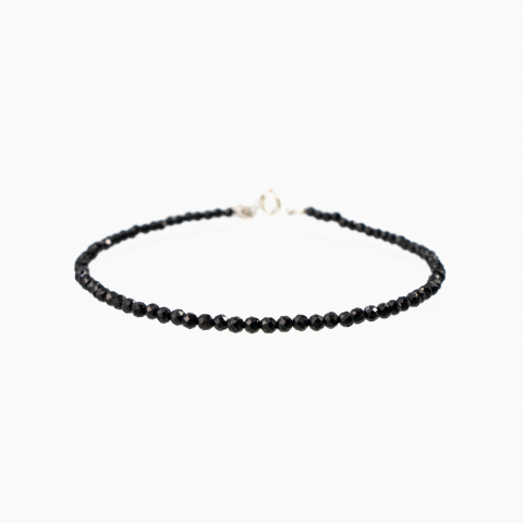 Bratari dama - Bratara argint pietre semipretioase spinel negru microfatetat de 2 mm lungime 17-20 cm
