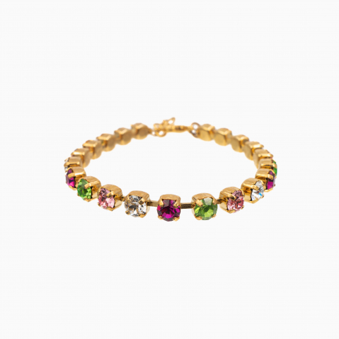 Colectia Crystals - Bratara cristale Austria fucsia, verzi, roz, albe 5 mm montate in casete placate aur galben