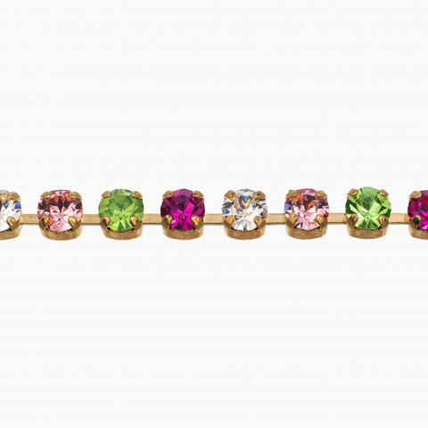 Bratara cristale Austria fucsia, verzi, roz, albe 5 mm montate in casete placate aur galben [1]