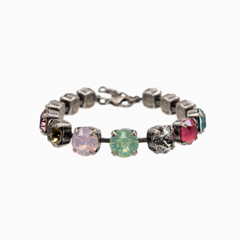 Colectia Crystals - Bratara cristale Austria, mix culori smoky quartz, rose water opal, chrysolite opal, crystal, silver patina, rayal red