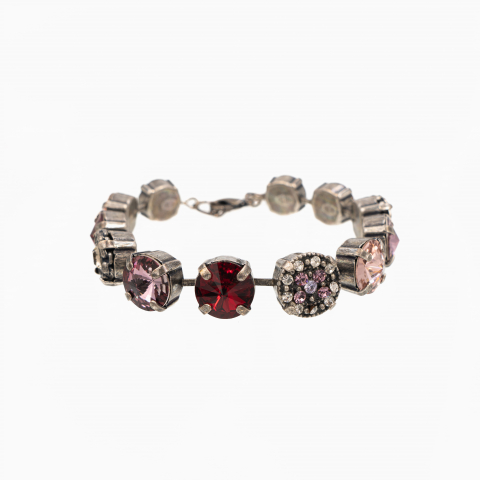 Colectia Crystals - Bratara cristale Austria multicolore rosii roz ametist albe 11 mm montate in casete placate argint antichizat
