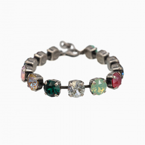 Colectia Crystals - Bratara cristale Austria multicolore rosii verzi albastre albe 8 mm montate in casete placate argint antichizat