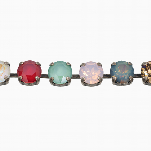 Bratara cristale Austria multicolore rosii verzi albastre albe 8 mm montate in casete placate argint antichizat [1]