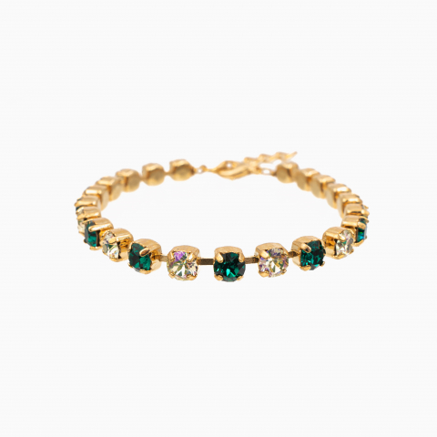 Colectia Crystals - Bratara cristale Austria multicolore verde smarald, peridot 5 mm montate in casete placate aur roz