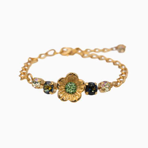 Colectia Crystals - Bratara cristale Austria verde peridot, verde kaki  elemente metalice placate cu aur