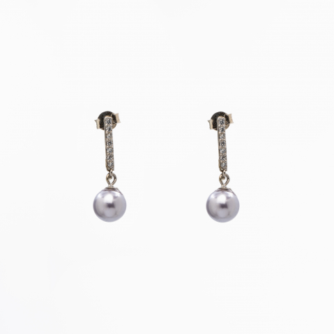 Cercei dama - Cercei argint cristale Austria tip perla 8 mm si zirconiu