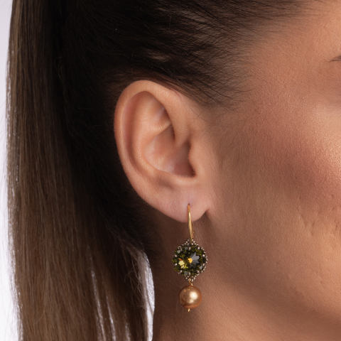 Cercei argint cristale Austria verde kaki margele tip perla aurii margele japoneze [1]